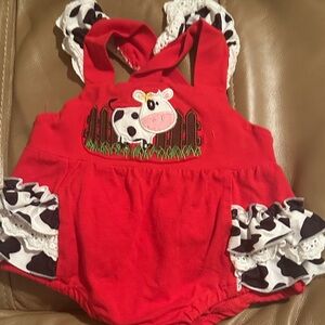 Red Baby Romper with Cow Design